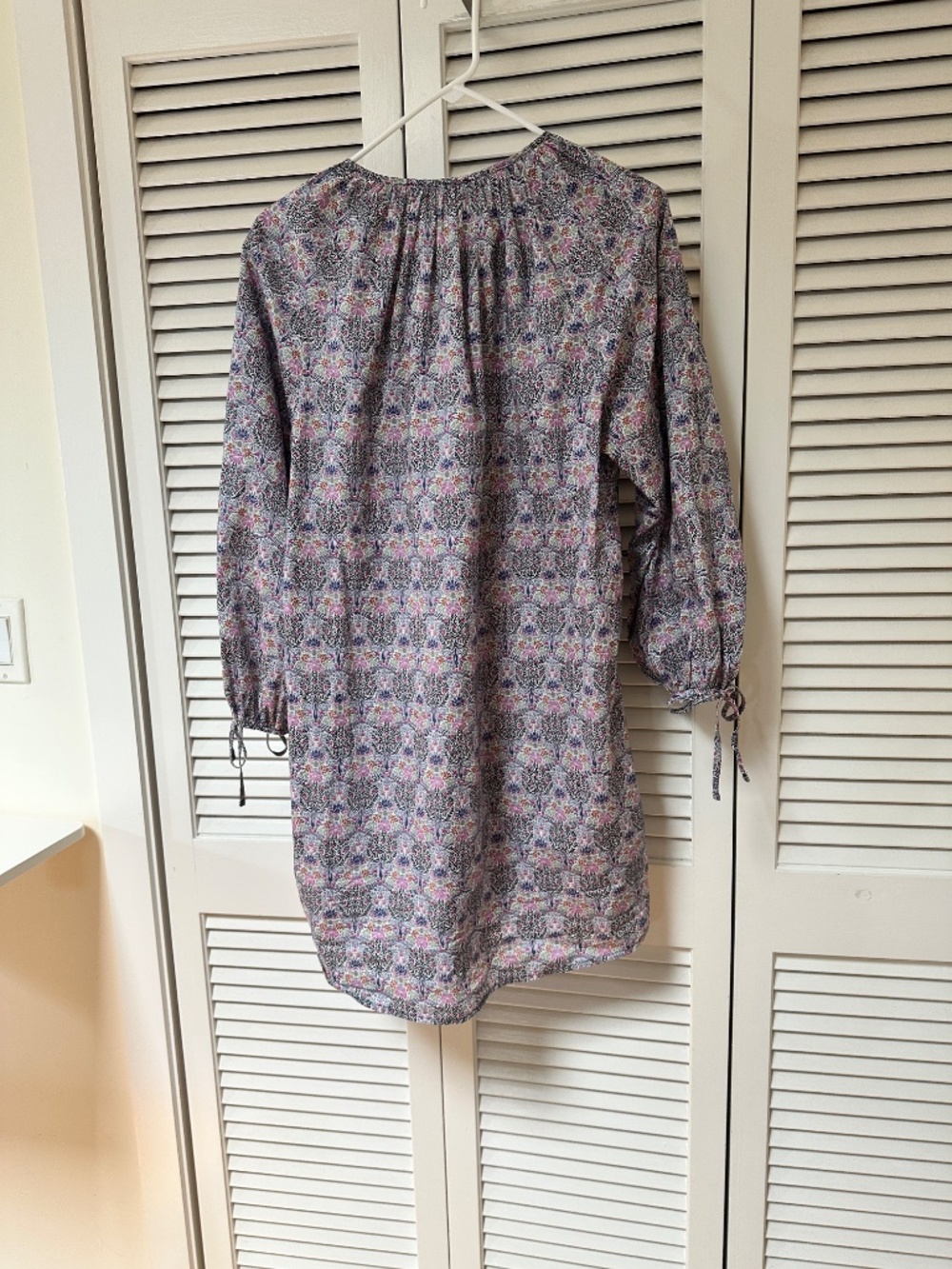 J. Crew Tie-Sleeve Button-Front Organic Cotton Dress Liberty Club Nouveau Print - Picture 8 of 15